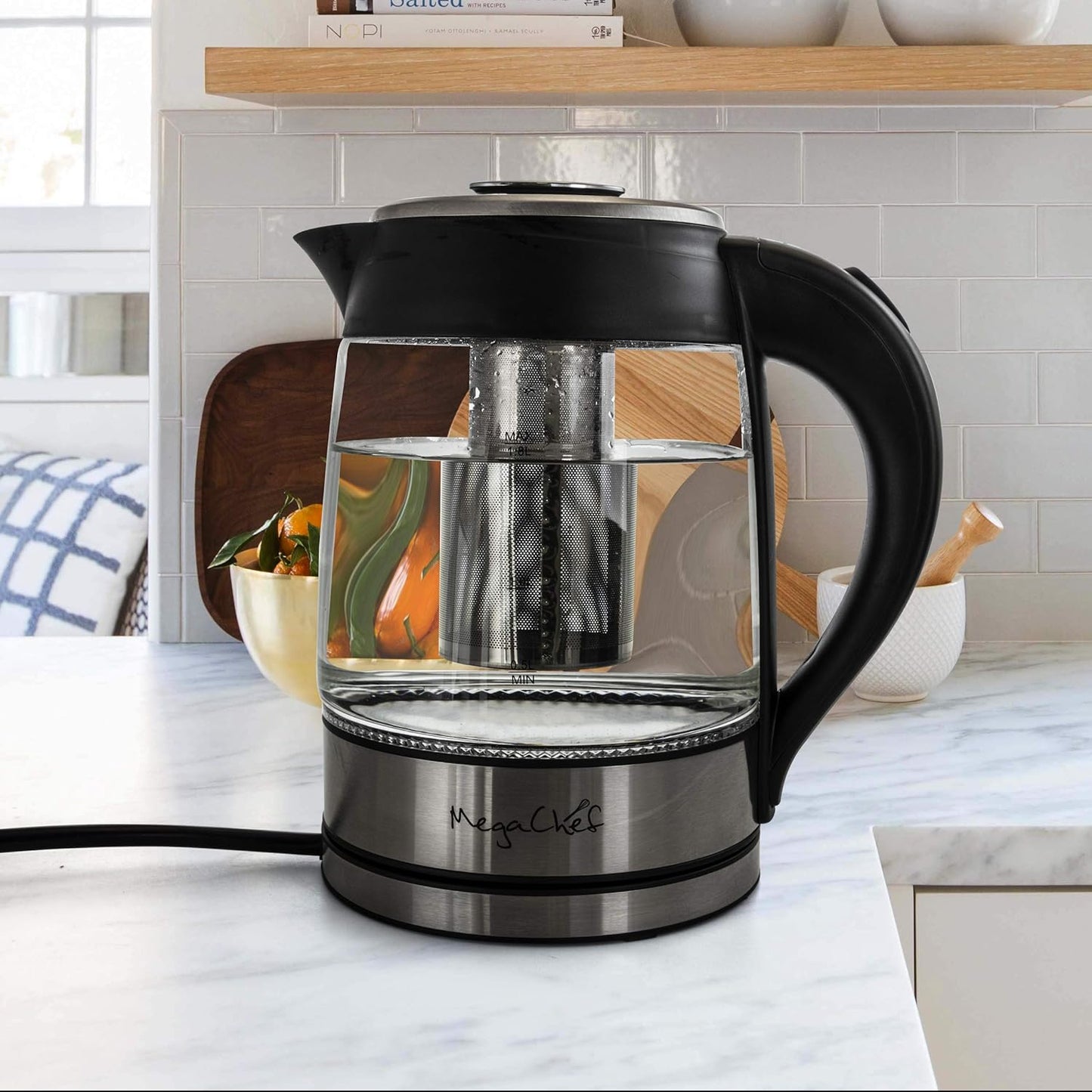 MegaChef 7.6 Cup Stainless Steel Cordless Electric Kettle with LED Base