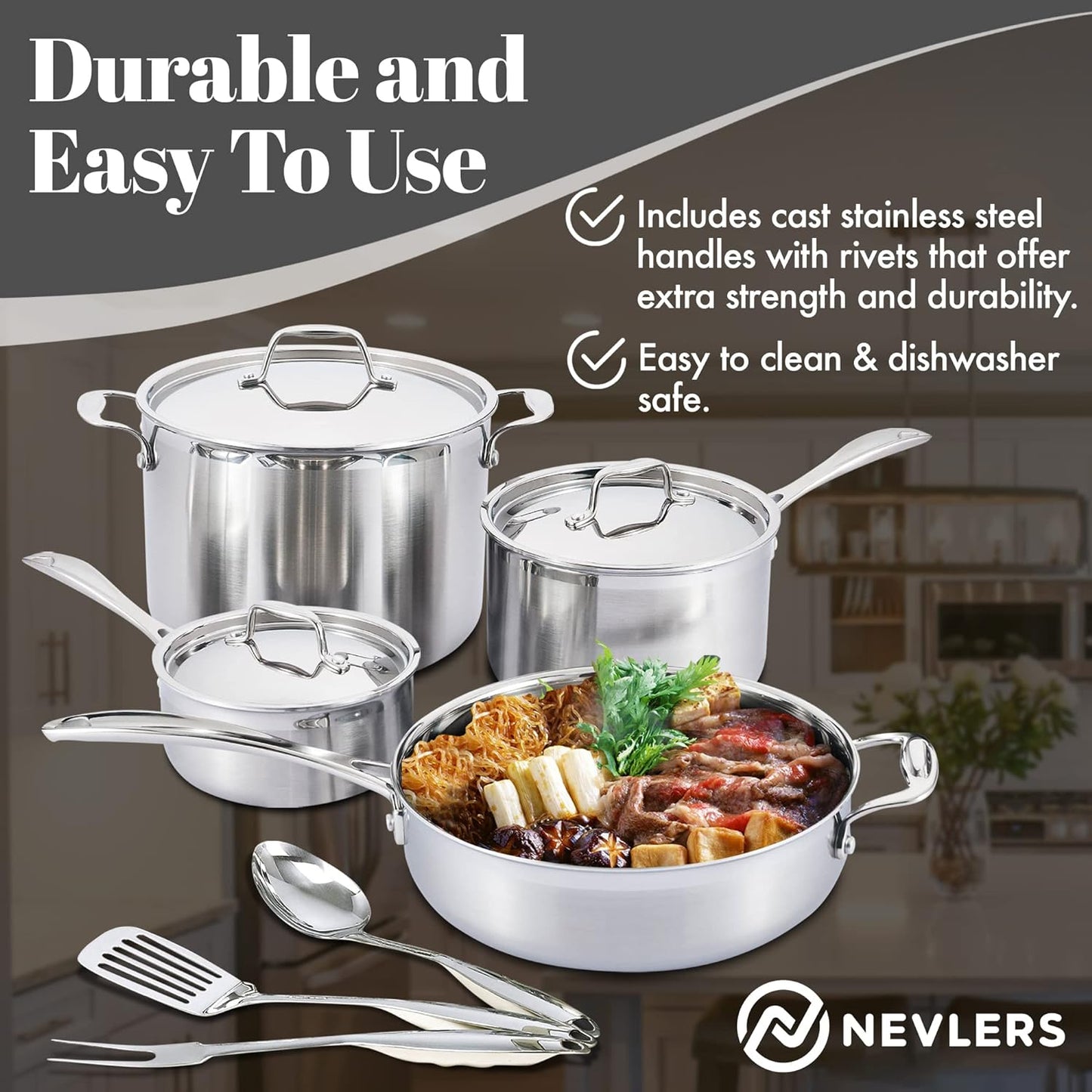 Nevlers 10-Piece Premium Grade Stainless Steel Cookware Set with Lids