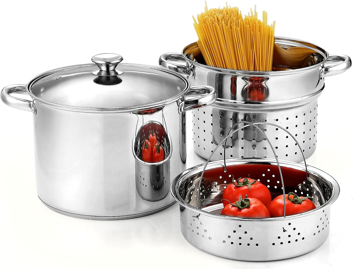 Cook N Home Stainless Steel 4-Piece 8 Qt. Pasta Cooker Steamer Multi-Pots