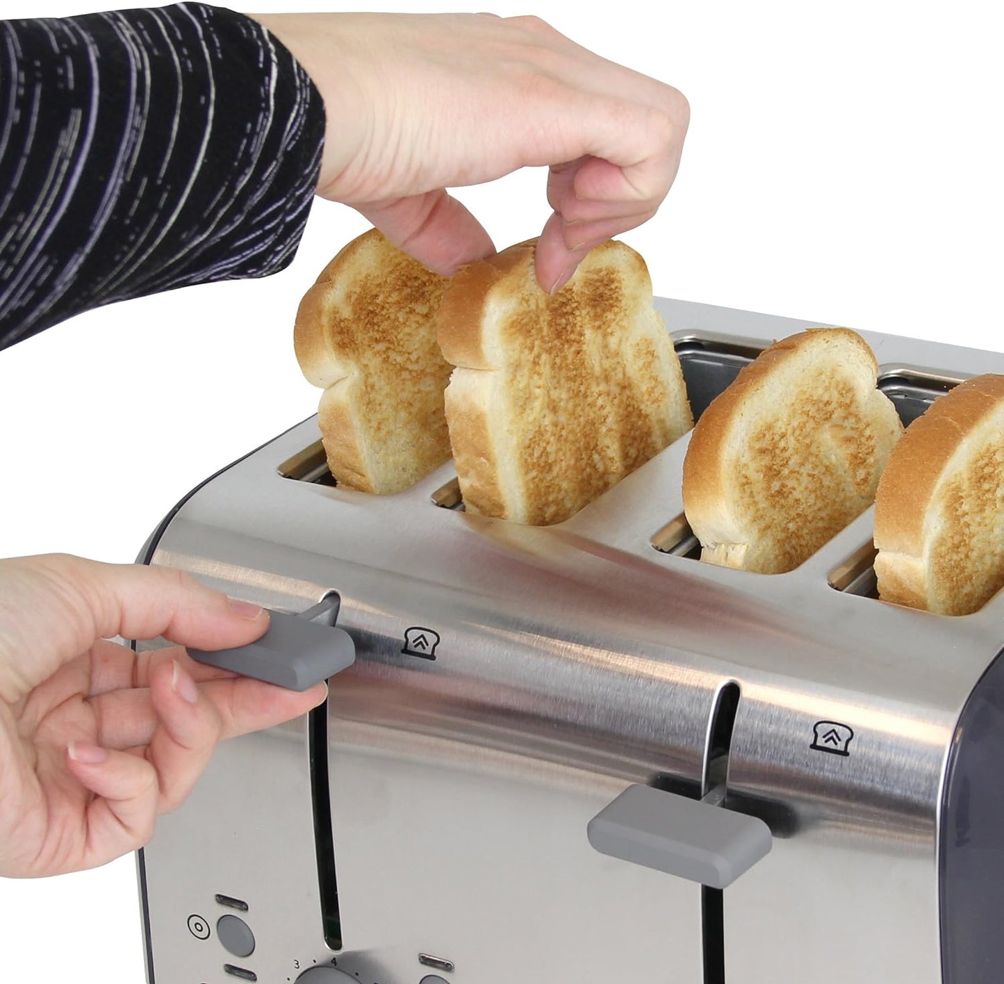 West Bend 4-Slice Silver Extra Wide Slot Toaster with Bagel Settings Ultimate Toast Lift and Removable Crumb Tray