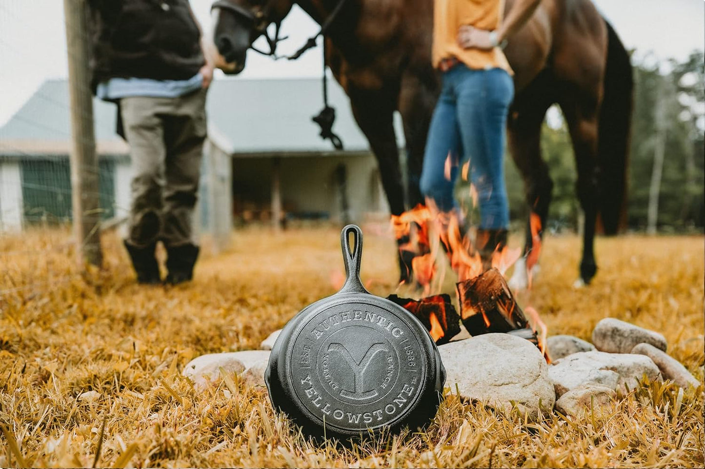 Lodge Authentic Yellowstone Y Logo 10 .25 in. Cast Iron Skillet in Black with Pour Spout