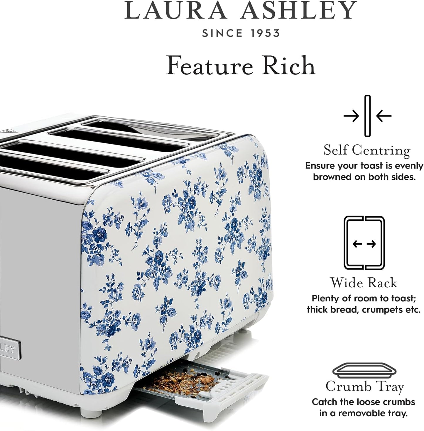 Laura Ashley 1500-Watt 4-Slice Toaster in China Rose