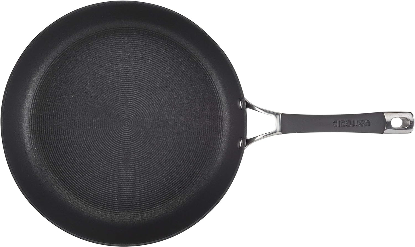 Circulon Elementum 12 in. Hard-Anodized Aluminum Nonstick Deep-Frying Pan in Gray with Lid