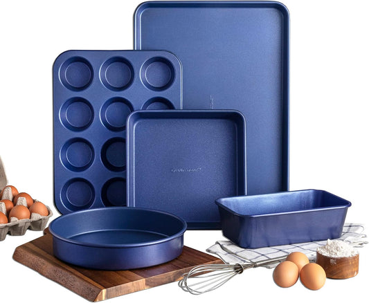 GRANITESTONE Pro Classic Blue 5-Piece Titanium and Diamond Infused Non-Stick Bakeware Set