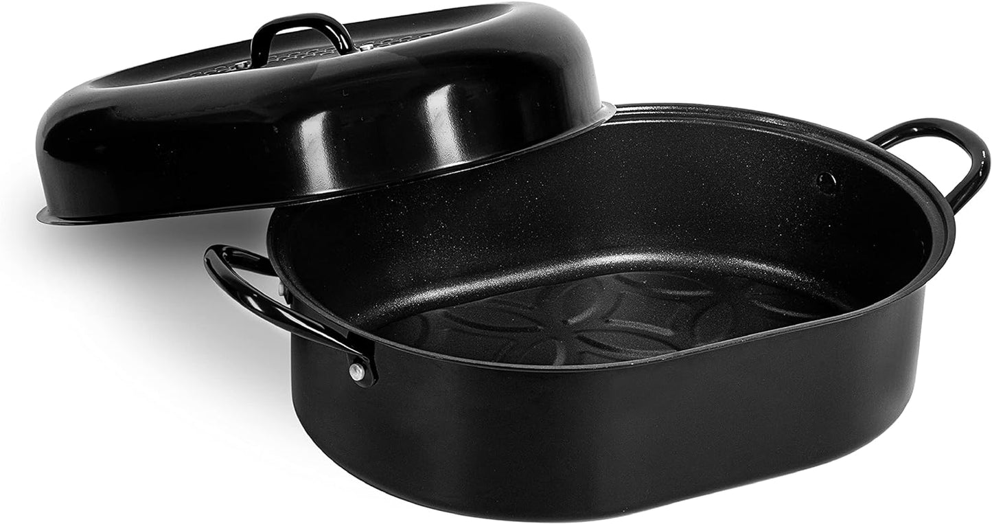 GRANITESTONE 3.7 qt. Aluminum Nonstick Diamond Infused Coating Covered Oval Roasting Pan with Lid