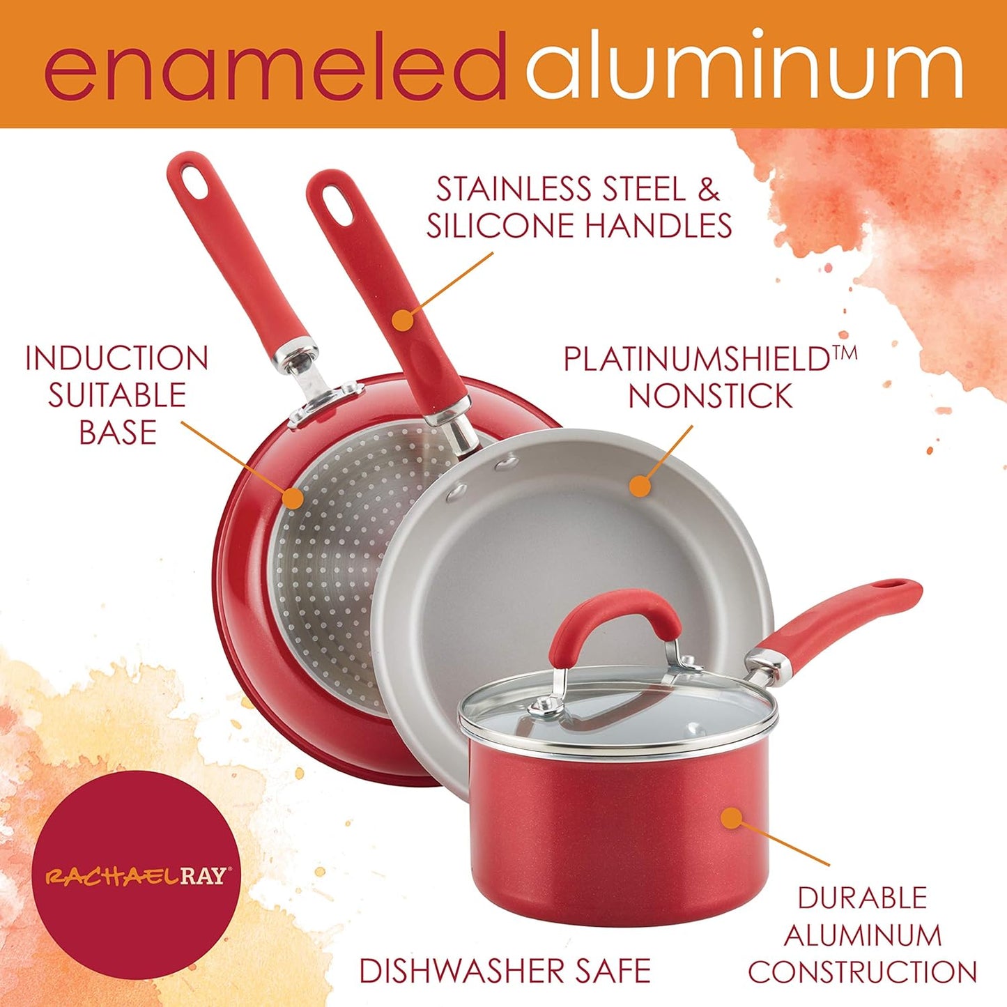 Rachael Ray 3 qt. Create Delicious Aluminum Nonstick Steam Set, Red Shimmer