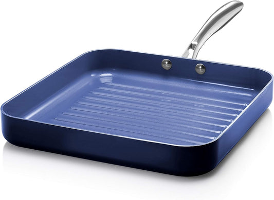 GRANITESTONE Classic Blue 10.5 in. Aluminum Ultra-Durable Non-Stick Diamond Infused Grill Pan