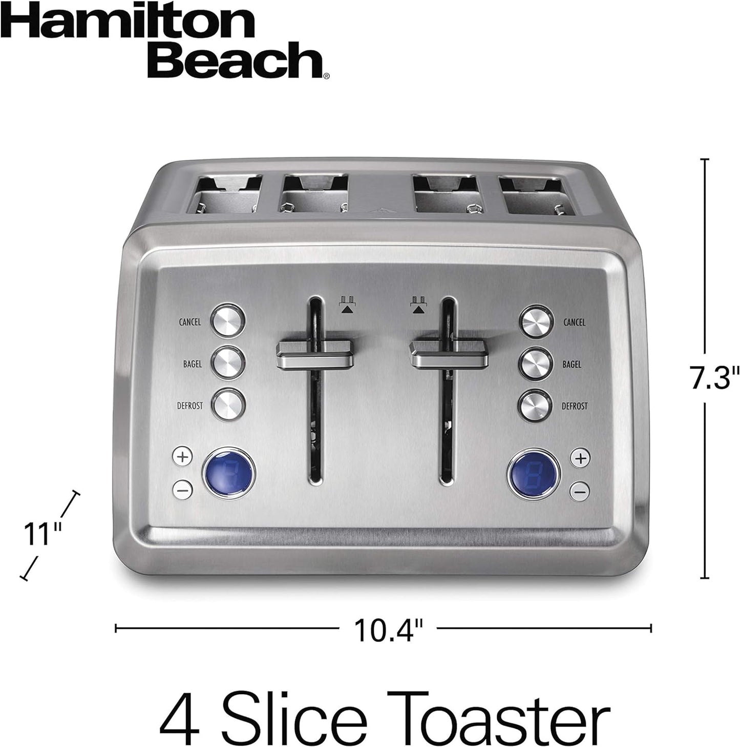 Hamilton Beach 1560 W 4-Slice Stainless Steel Wide Slot Toaster with Digital Display