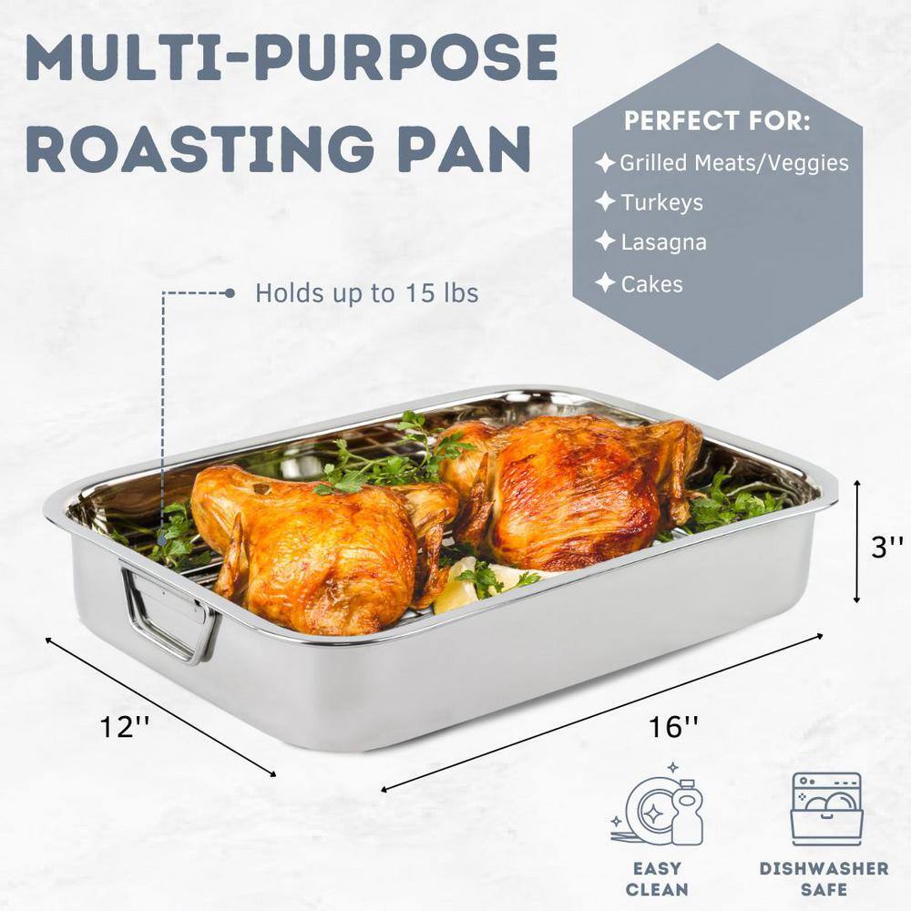 16 in. Classic Stainless Steel Roasting Pan with Roasting Rack