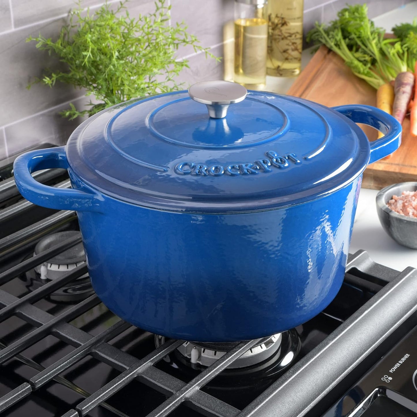 Crock-Pot Artisan 7 qt. Round Cast Iron Nonstick Dutch Oven in Sapphire Blue with Lid