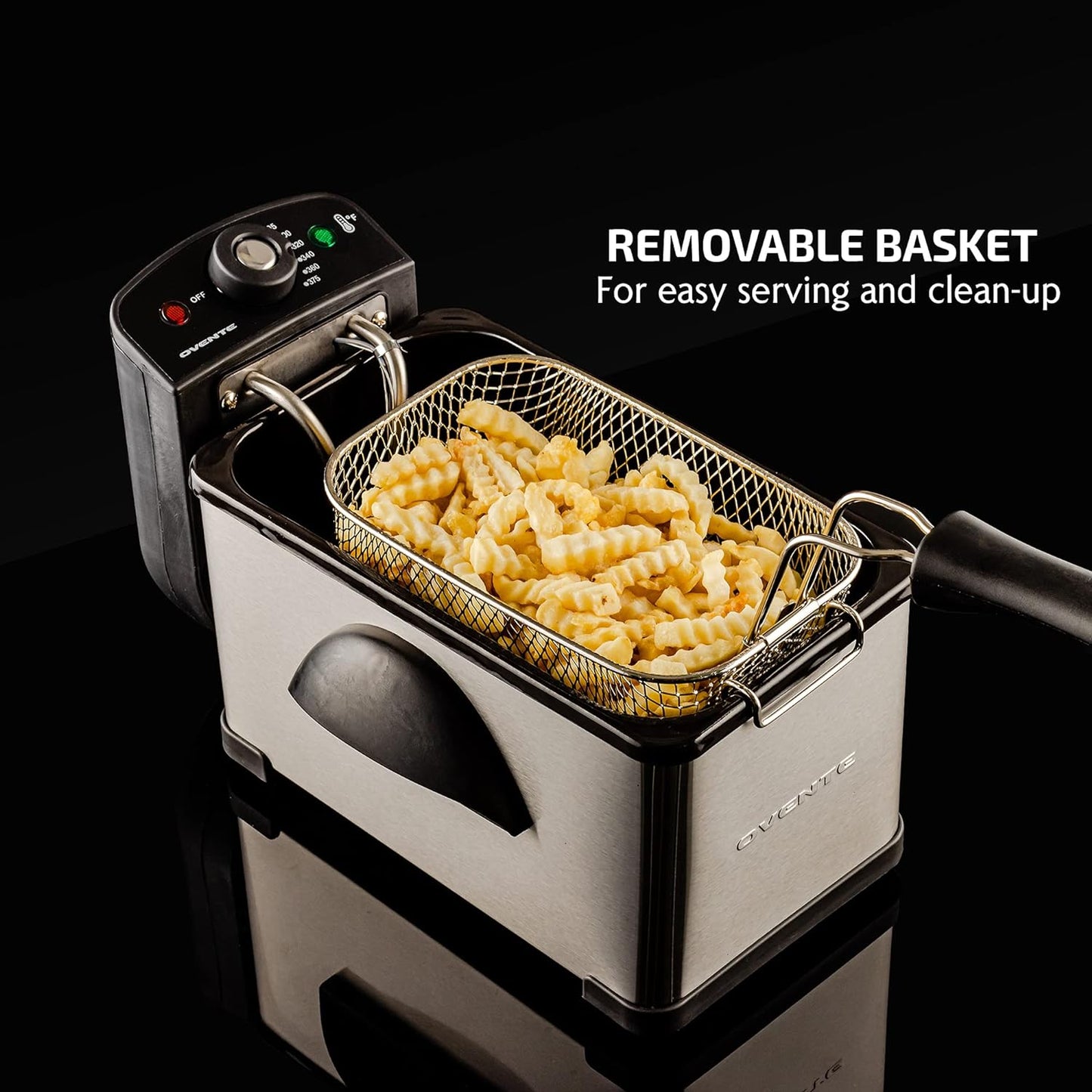 OVENTE 2.11 Qt Silver Electric Deep Fryer with Removable Frying Basket