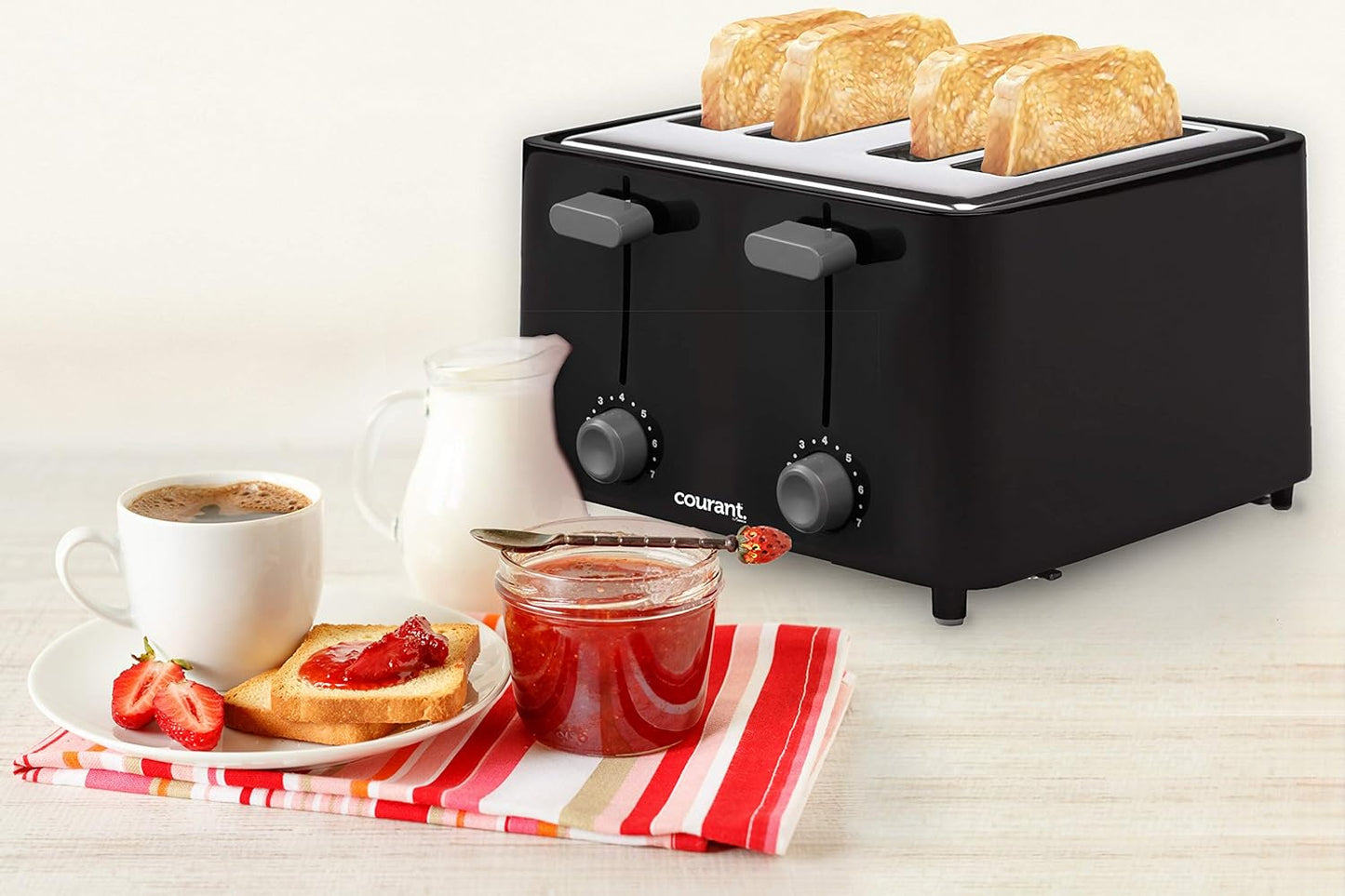 Courant 1480-Watt 4-Slice Black and Stainless Toaster with Drop Down Crumb Tray