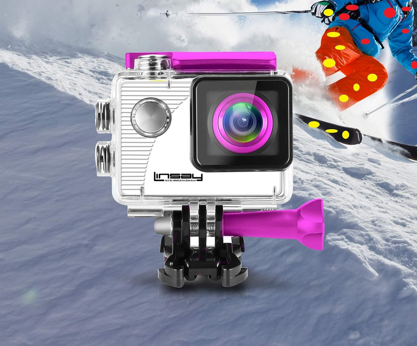 LINSAY Funny Kids Pink Action Camera Sport Outdoor Activities HD Video and Photos Micro SD Card Slot up to 32GB