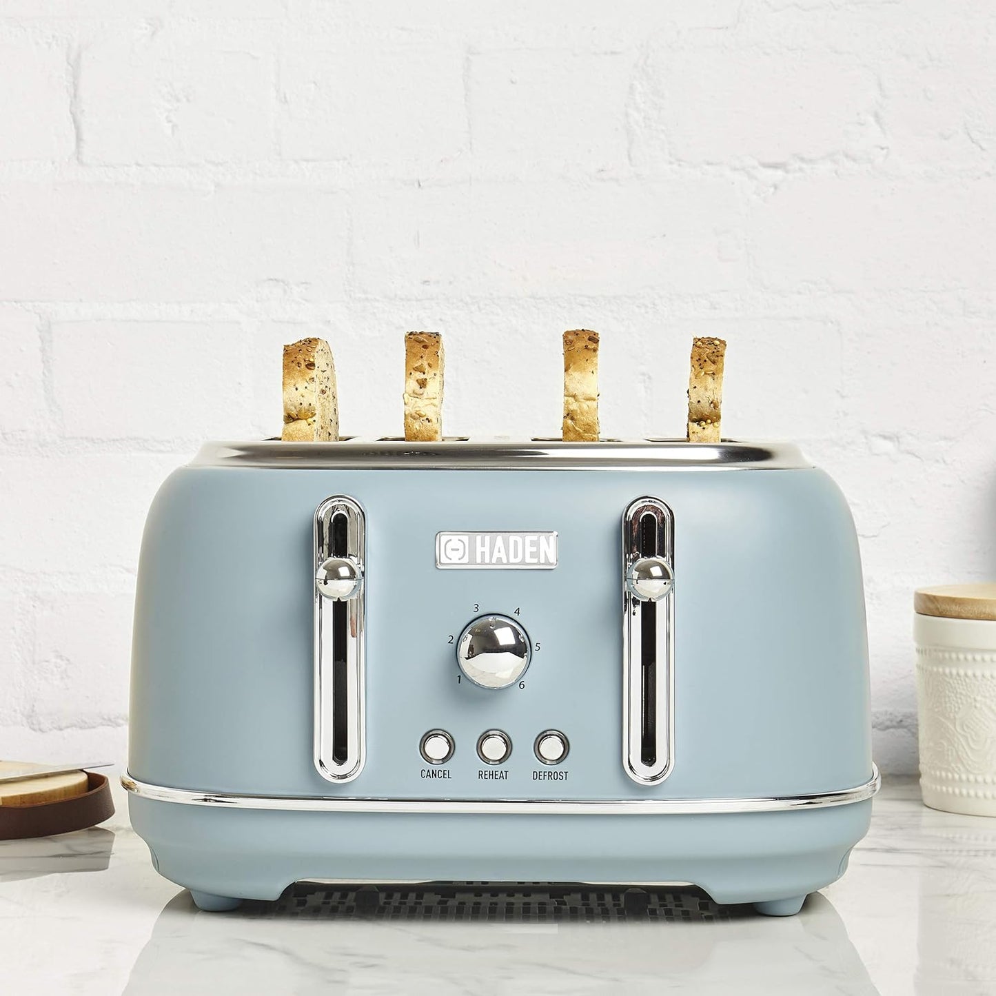 HADEN Highclere 4-Slice, Wide Slot Pool Blue Retro Toaster with Removable Crumb Tray and Adjustable Settings