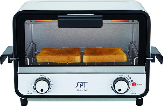 SPT 800-Watt 2-Slice White Toaster Oven with Easy Grasp and Timer