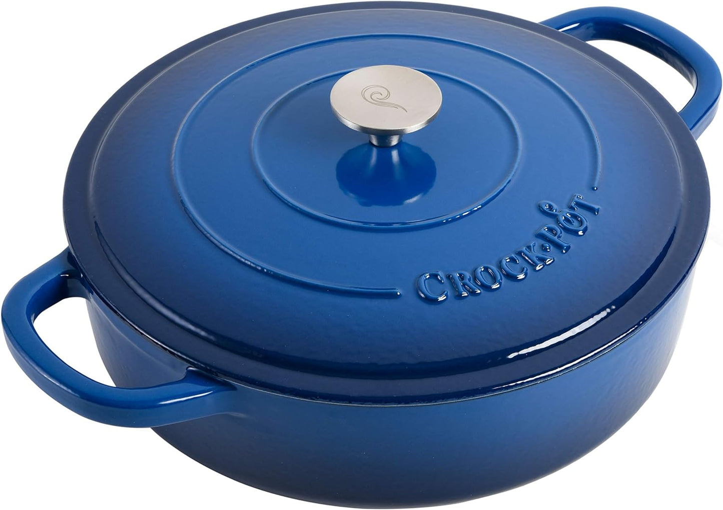 Crock-Pot Artisan 5 qt. Round Enameled Cast Iron Braiser Pan with Self Basting Lid in Blue