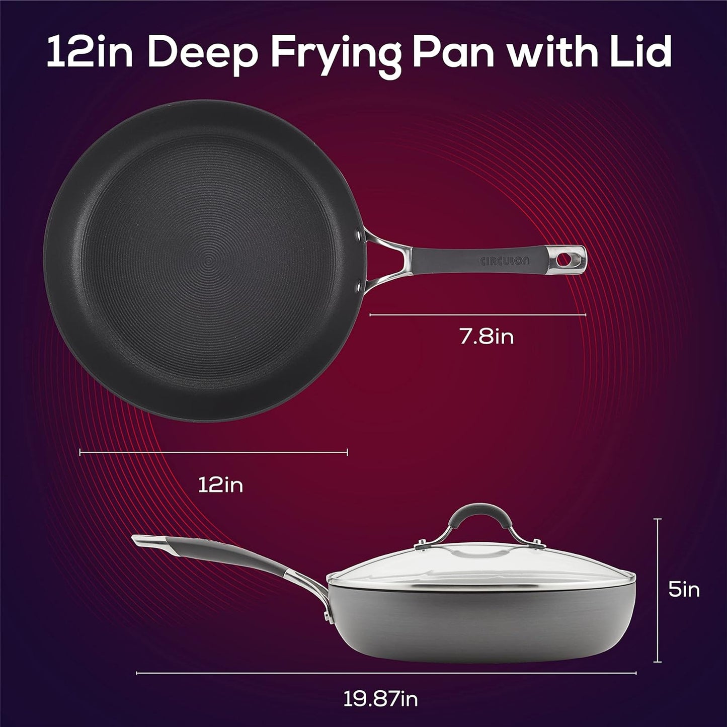 Circulon Elementum 12 in. Hard-Anodized Aluminum Nonstick Deep-Frying Pan in Gray with Lid