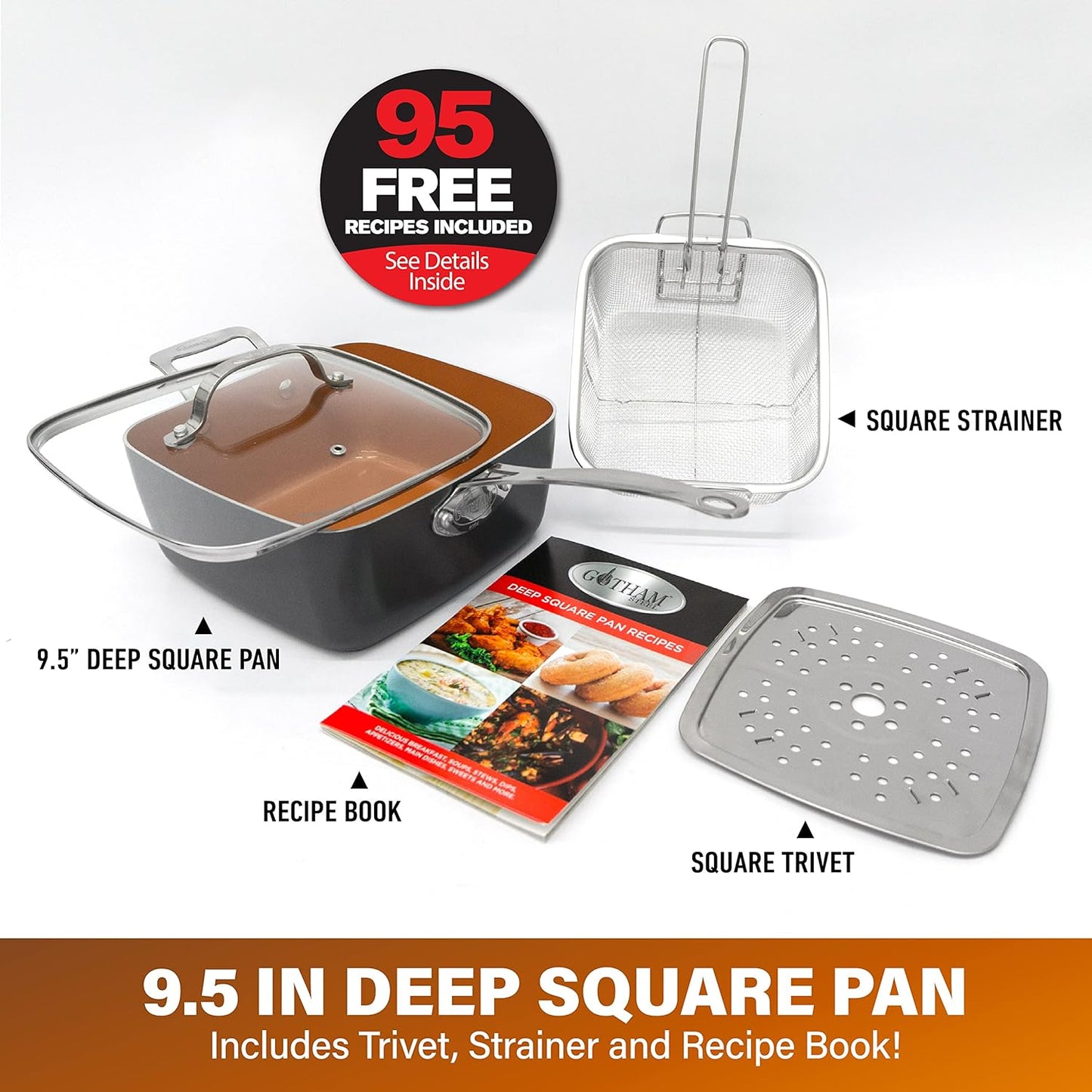 Gotham Steel 9.5 in. Aluminum Ti-Ceramic Non-Stick Deep Square Fry Pan Set (4-Piece )