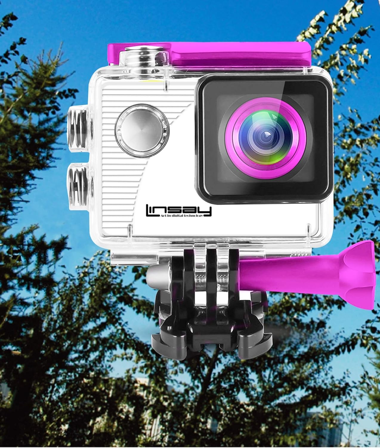 LINSAY Funny Kids Pink Action Camera Sport Outdoor Activities HD Video and Photos Micro SD Card Slot up to 32GB