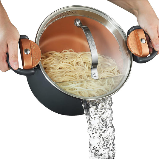 Gotham Steel 5 Qt. Non-Stick Ti-Ceramic Pasta Pot with Built-In Strainer and Twist N' Lock Handles