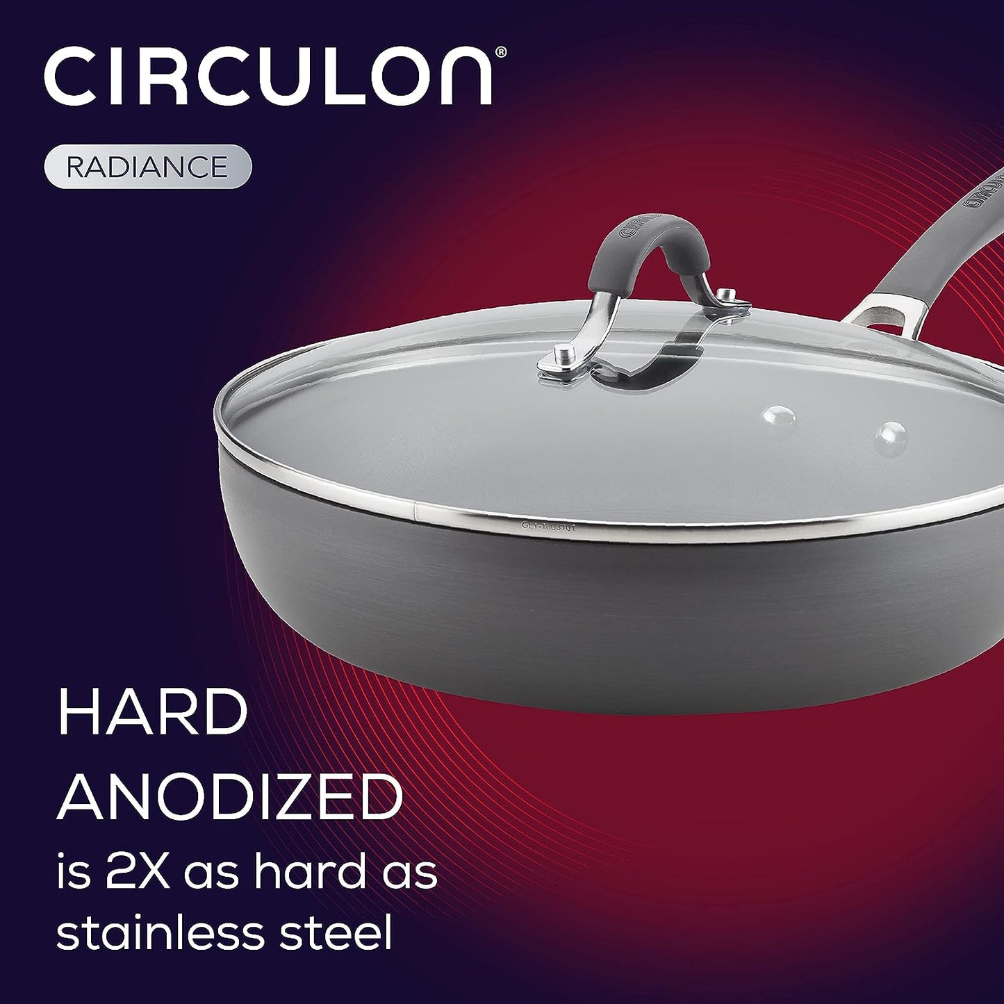 Circulon Elementum 12 in. Hard-Anodized Aluminum Nonstick Deep-Frying Pan in Gray with Lid