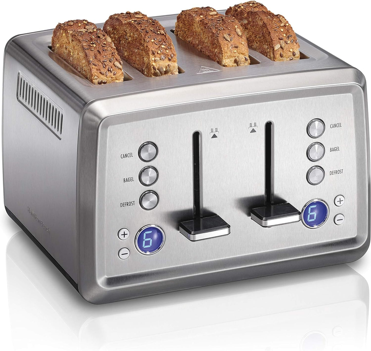 Hamilton Beach 1560 W 4-Slice Stainless Steel Wide Slot Toaster with Digital Display