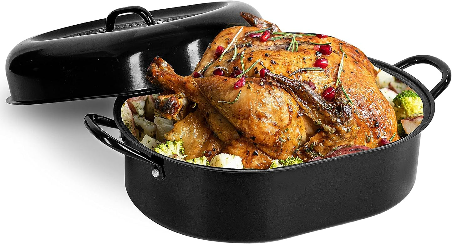 GRANITESTONE 3.7 qt. Aluminum Nonstick Diamond Infused Coating Covered Oval Roasting Pan with Lid