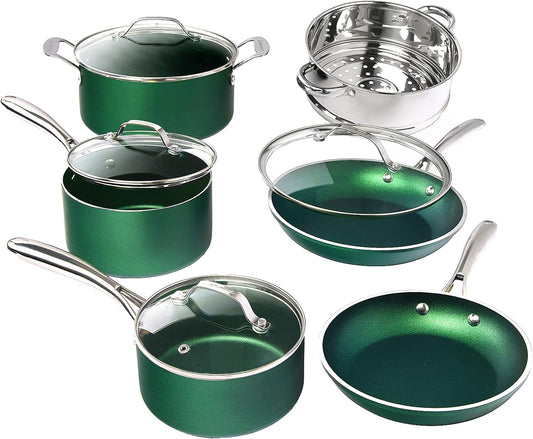 GRANITESTONE 15-Piece Aluminum Ultra-Durable Non-Stick Diamond Infused Cookware and Bakeware Set in Emerald Green