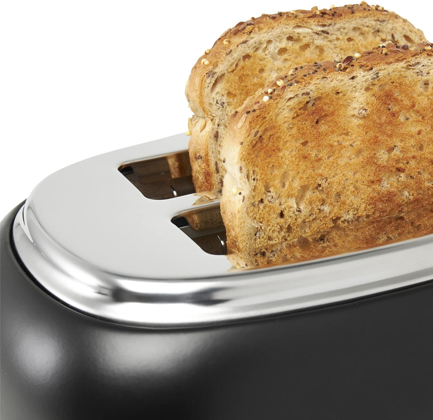 HADEN Heritage 900-Watt 2-Slice Wide Slot Black and Chrome Retro Toaster with Removable Crumb Tray and Adjustable Settings