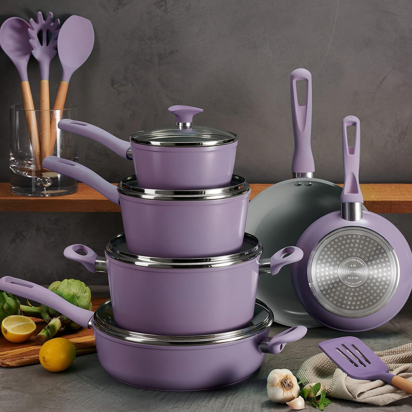 Tramontina 14-Piece Ceramic Cookware Set in Purple