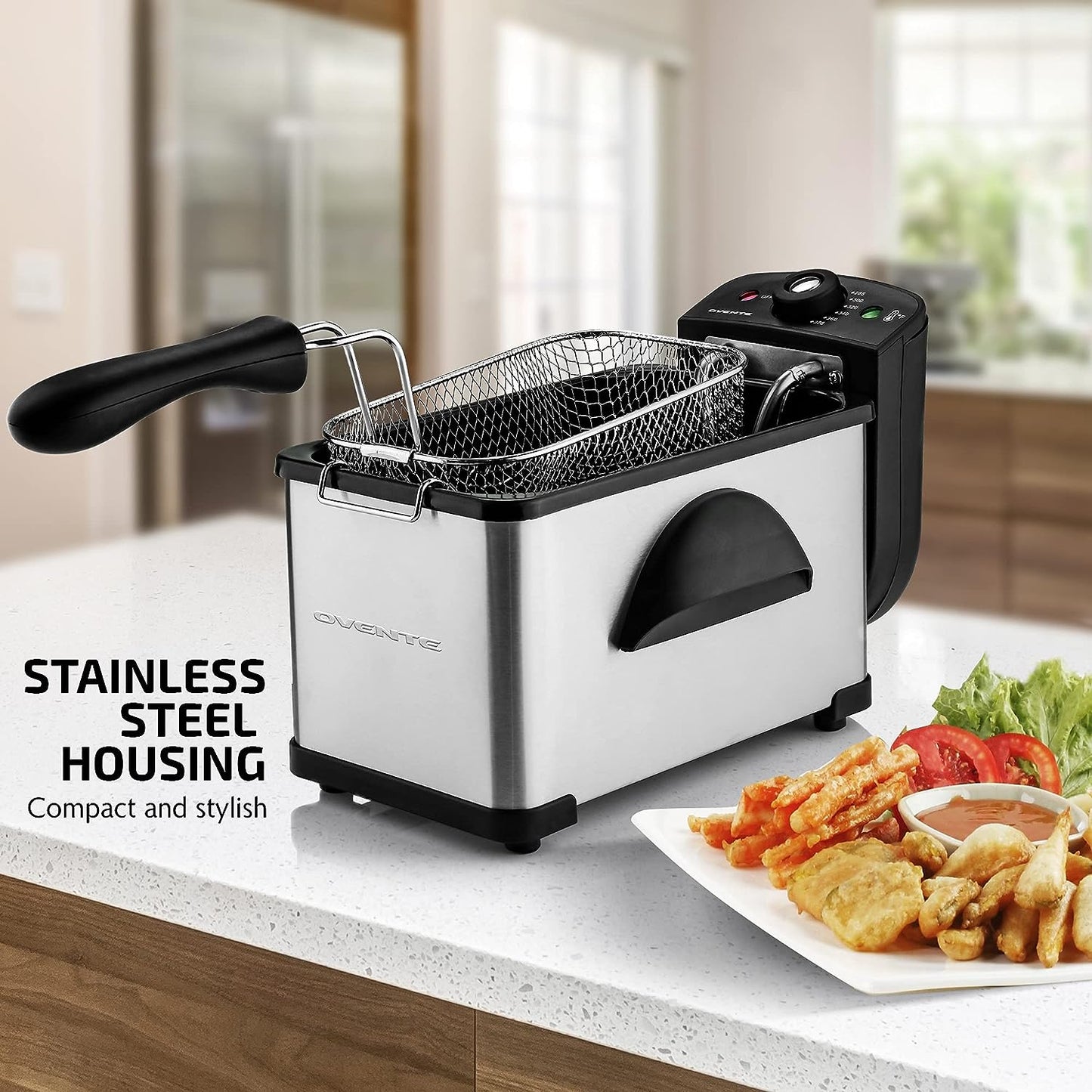 OVENTE 2.11 Qt Silver Electric Deep Fryer with Removable Frying Basket