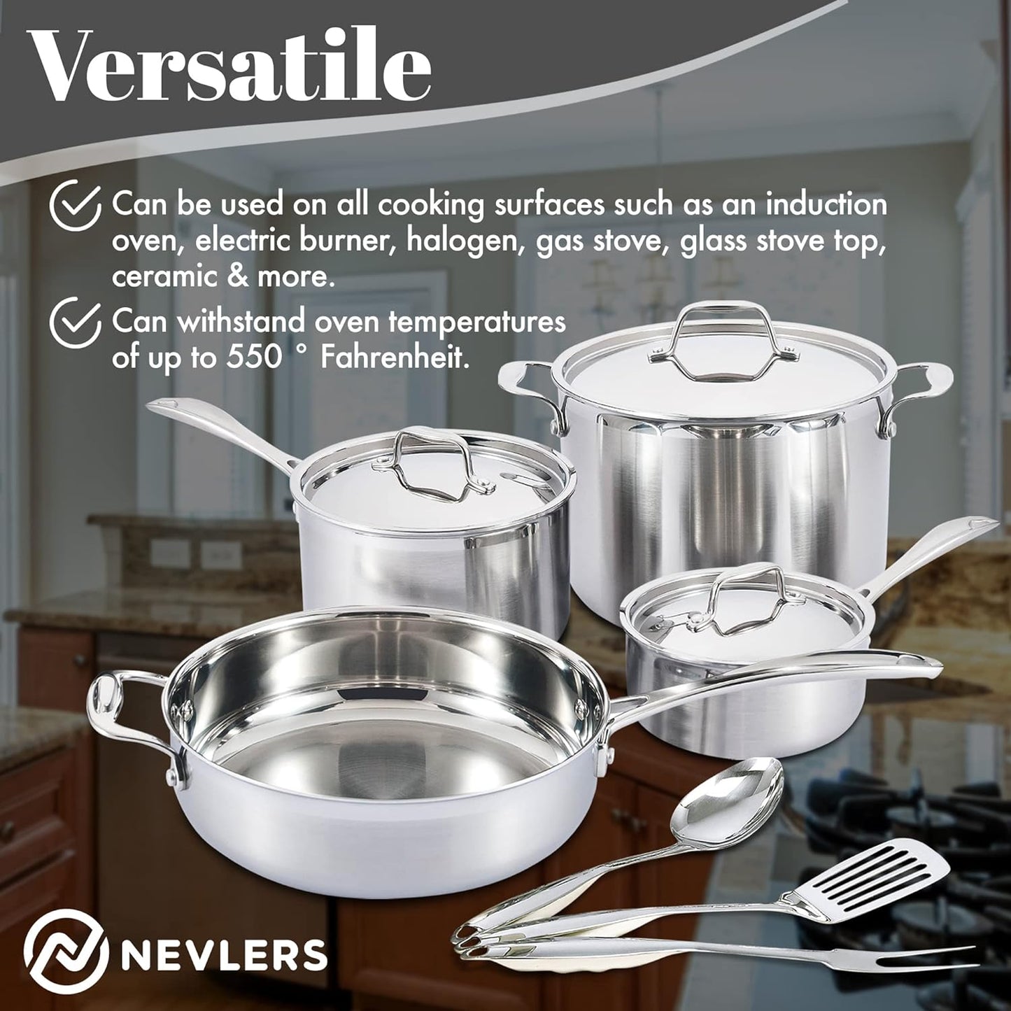 Nevlers 10-Piece Premium Grade Stainless Steel Cookware Set with Lids