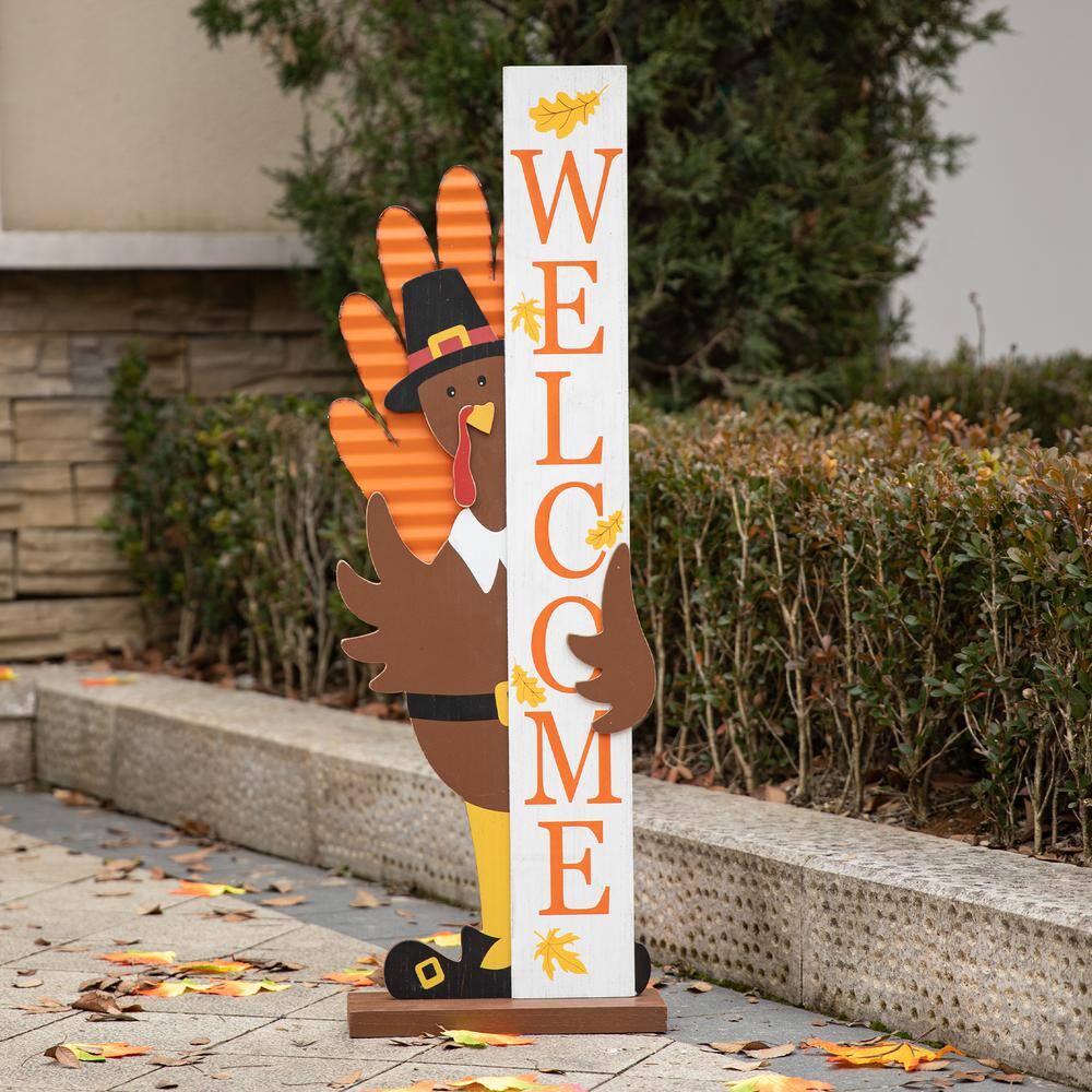 Glitzhome 36 in. H Thanksgiving Wooden Turkey Welcome Porch Decor