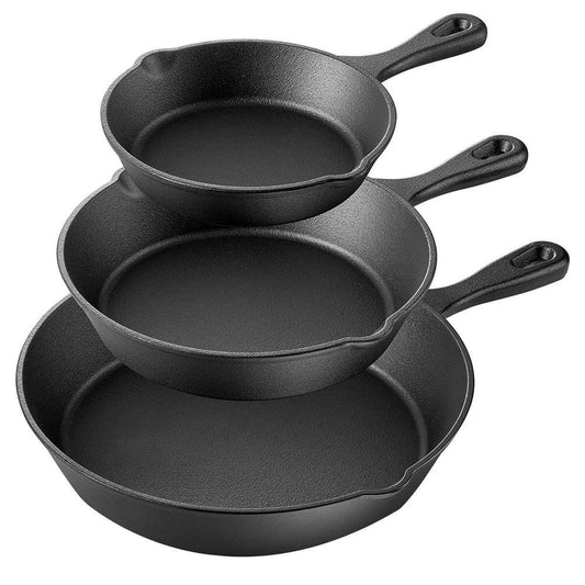 MegaChef Pre-Seasoned 3-Piece Cast Iron Skillet Set