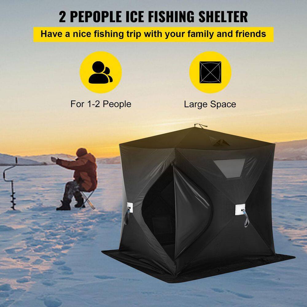 VEVOR Pop-Up Ice Fishing Tent 2 To 3 Person Portable Ice Shelter with Waterproof Oxford Fabric for Winter Fishing, Black