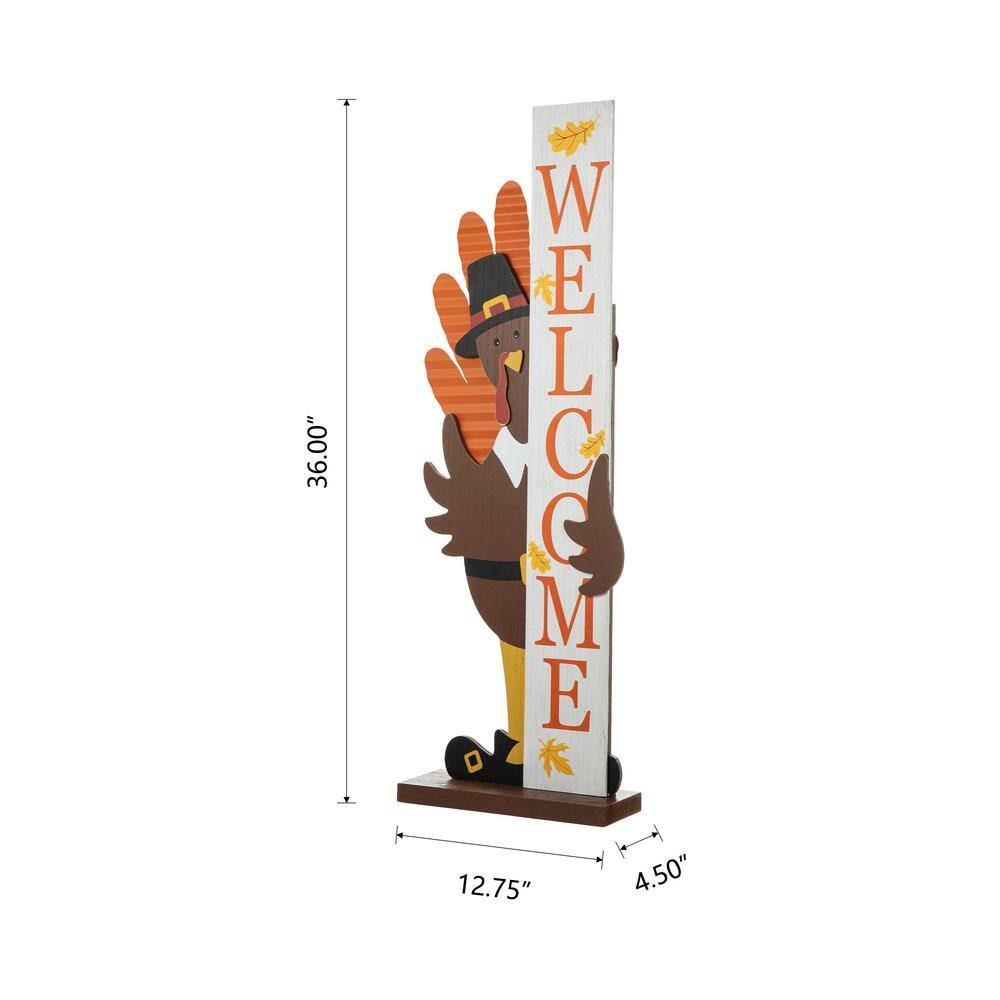 Glitzhome 36 in. H Thanksgiving Wooden Turkey Welcome Porch Decor