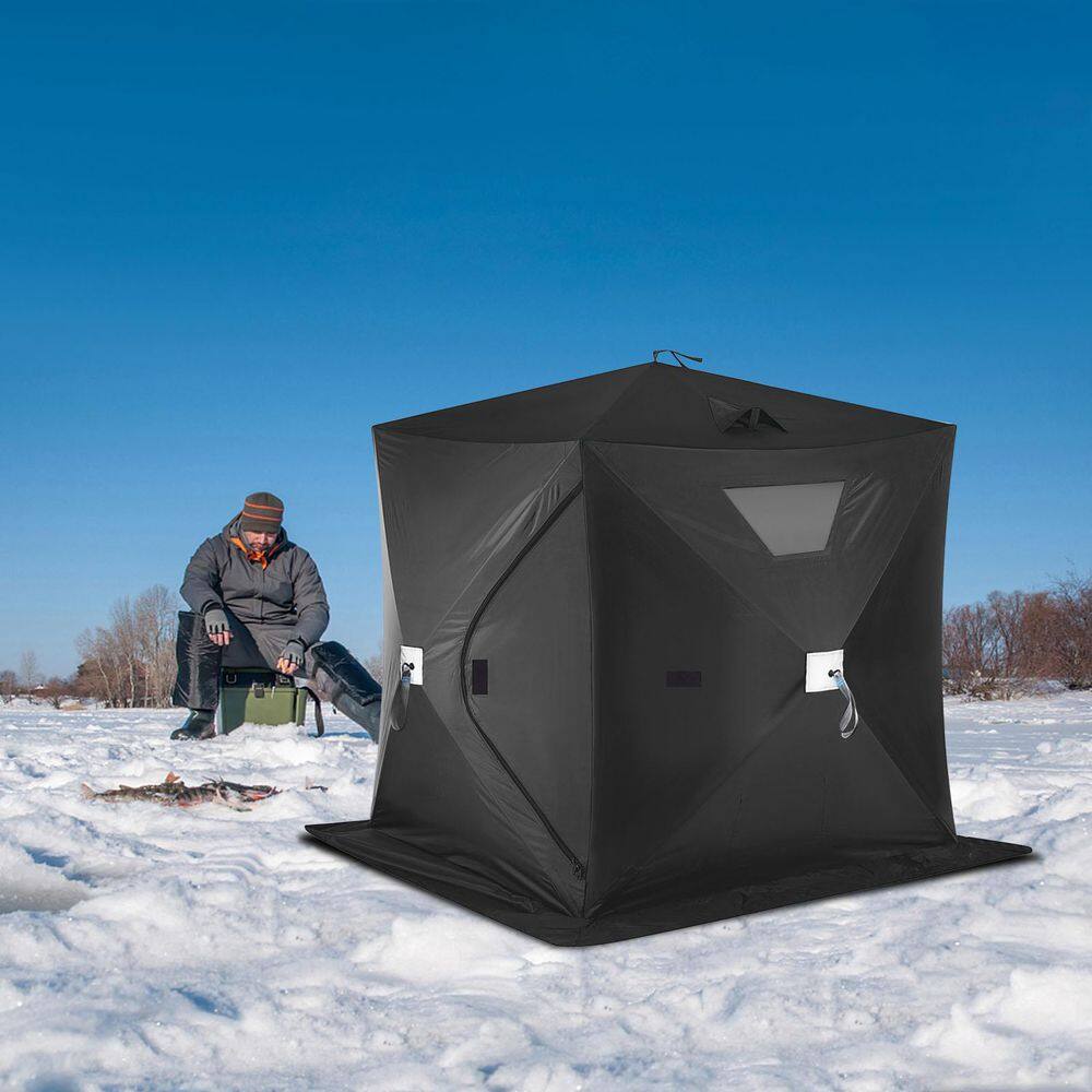 VEVOR Pop-Up Ice Fishing Tent 2 To 3 Person Portable Ice Shelter with Waterproof Oxford Fabric for Winter Fishing, Black