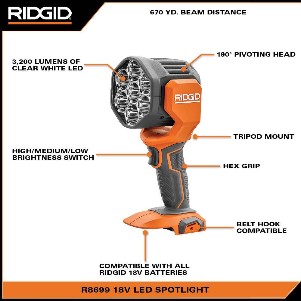 RIDGID 18V Cordless LED Spotlight (Tool Only)