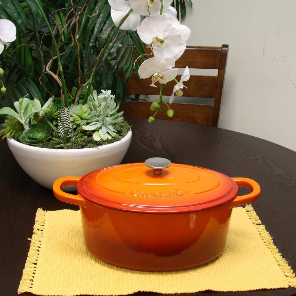 Crock-Pot Artisan 7 Qt. Oval Enameled Cast Iron Dutch Oven with Lid