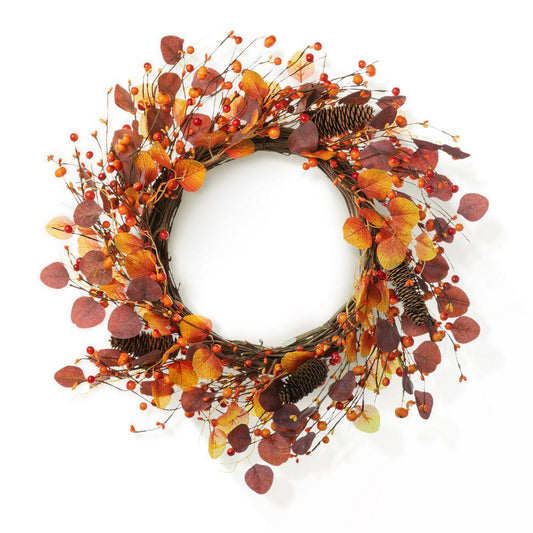 Glitzhome 22 in. D Fall Eucalyptus Berry Fall Artificial Christmas Wreath