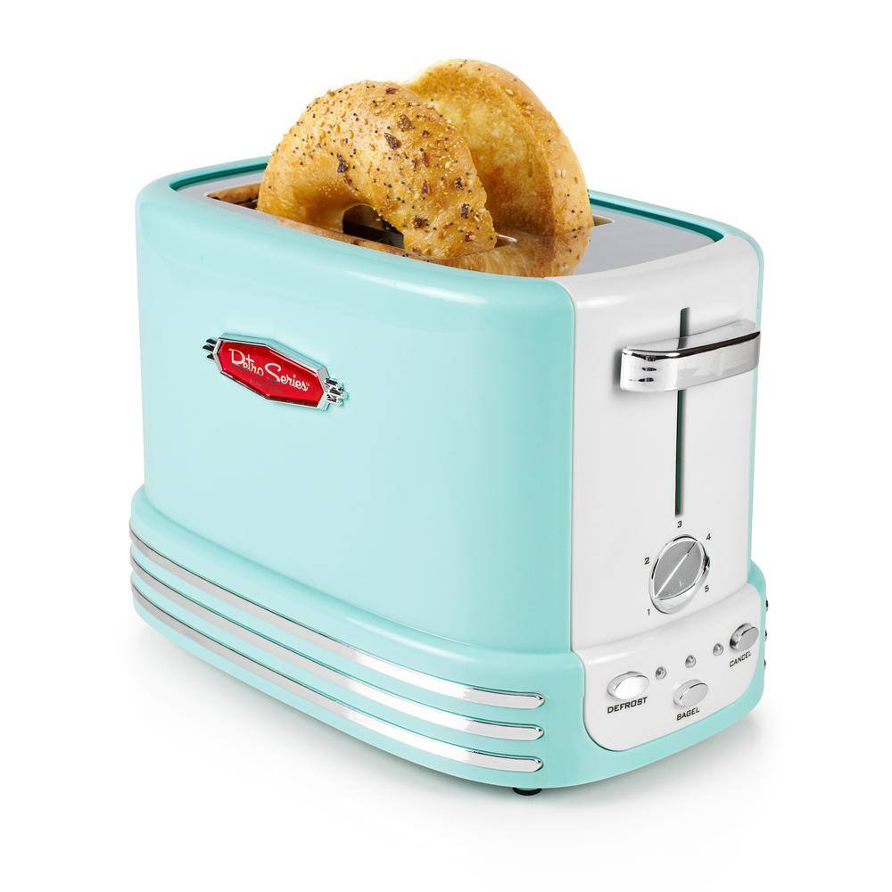 Nostalgia Retro 900 W 2-Slice Aqua Wide Slot Bagel Toaster