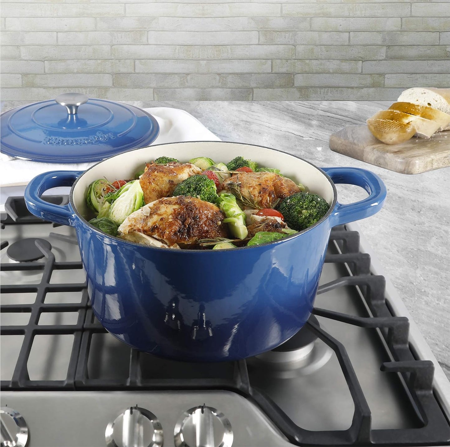 Crock-Pot Artisan 7 qt. Round Cast Iron Nonstick Dutch Oven in Sapphire Blue with Lid