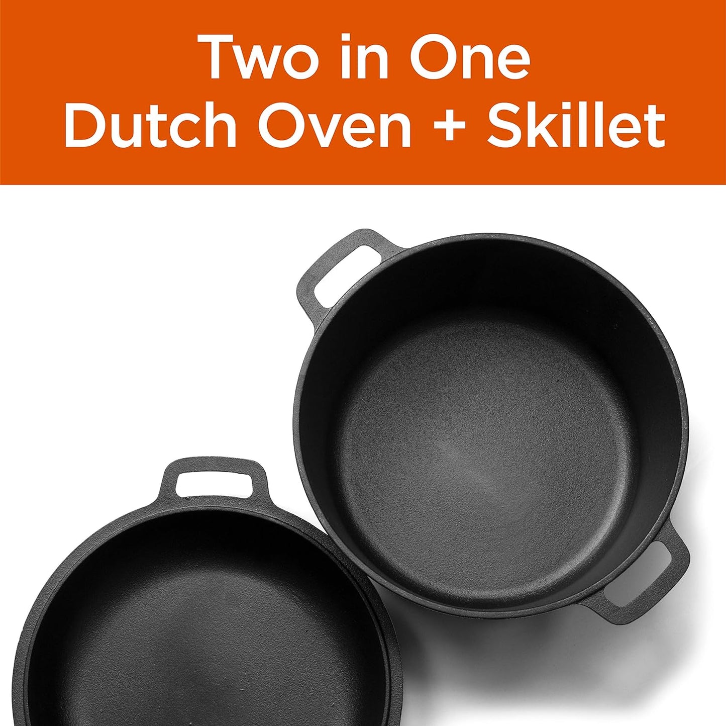 Commercial CHEF Pre-Seasoned 5 qt. Cast Iron Dutch Oven with Skillet Lid