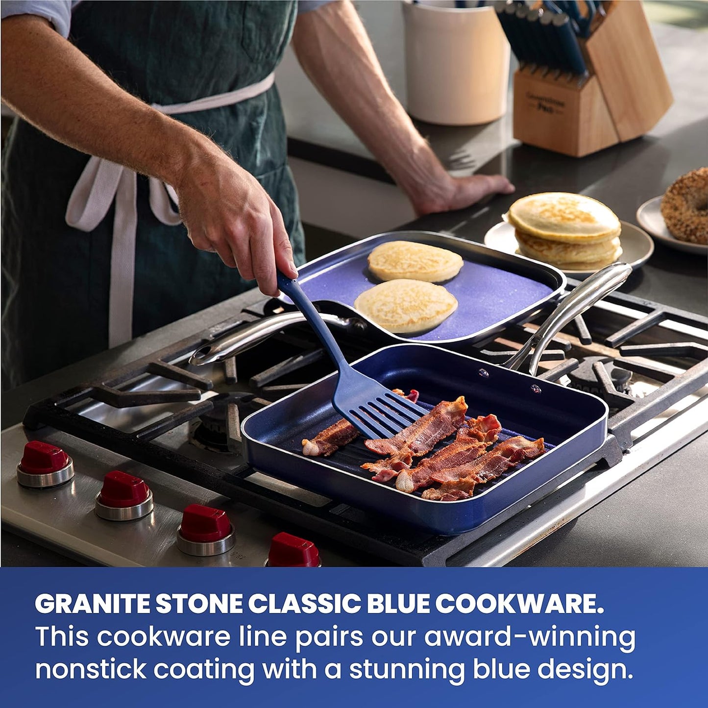 GRANITESTONE Classic Blue 10.5 in. Aluminum Ultra-Durable Non-Stick Diamond Infused Grill Pan