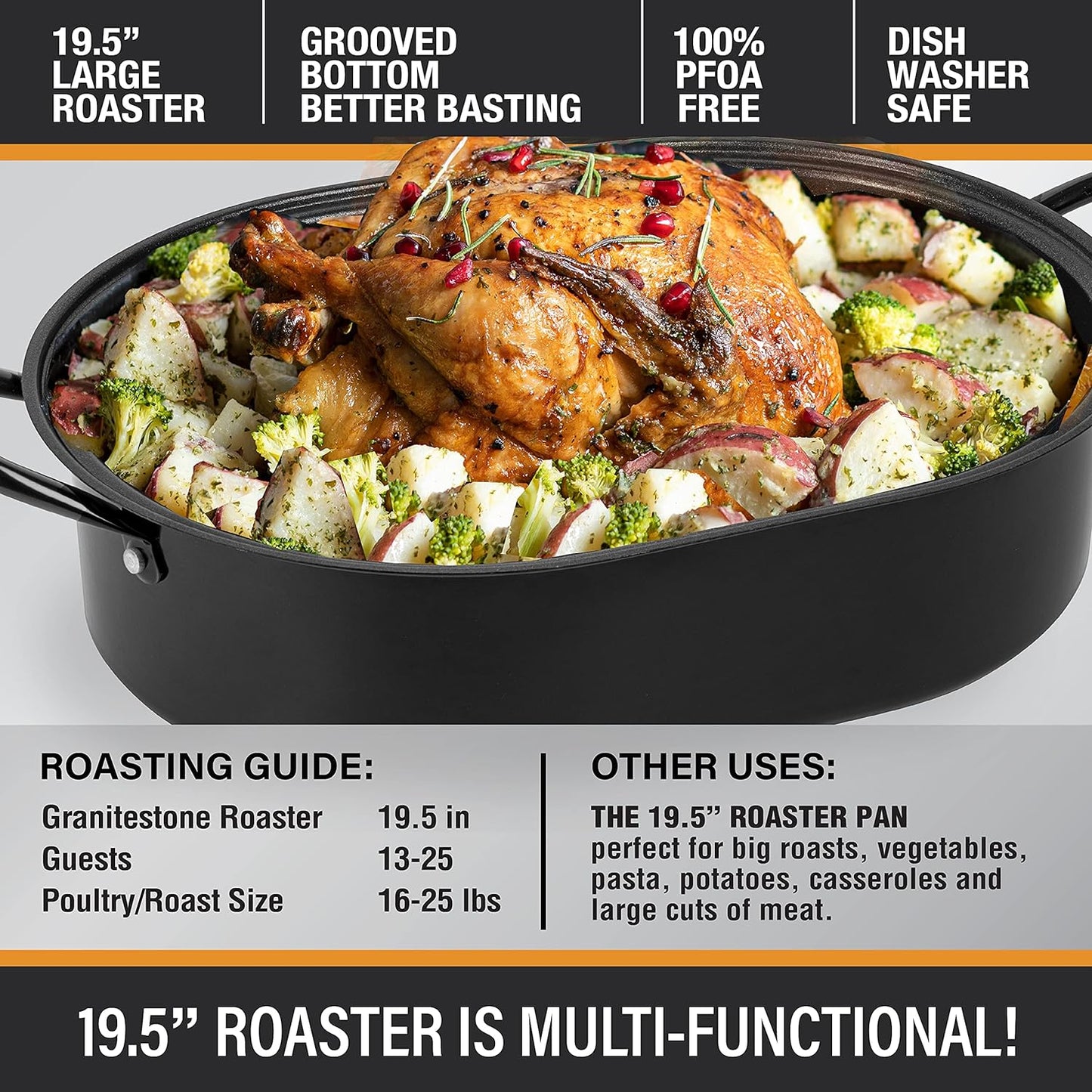 GRANITESTONE 3.7 qt. Aluminum Nonstick Diamond Infused Coating Covered Oval Roasting Pan with Lid