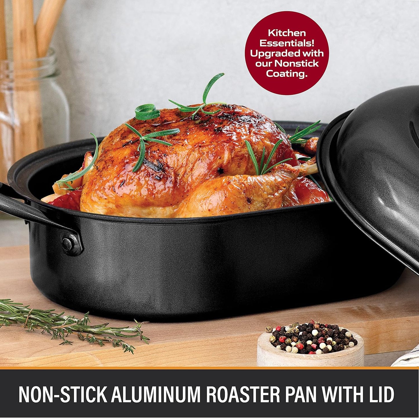 GRANITESTONE 3.7 qt. Aluminum Nonstick Diamond Infused Coating Covered Oval Roasting Pan with Lid