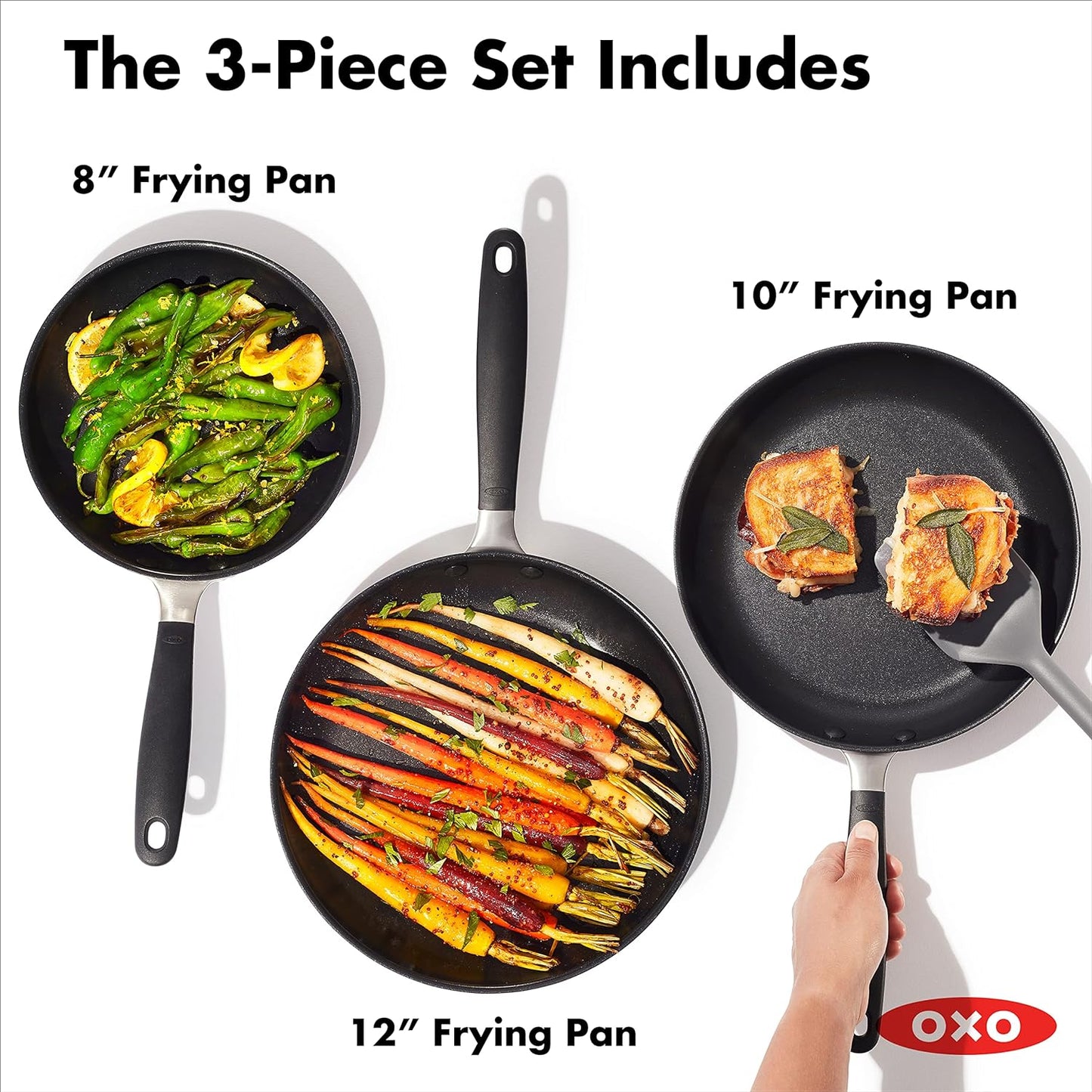 OXO Good Grips Nonstick 3-Piece Hard-Anodized Aluminum Frying Pan Set