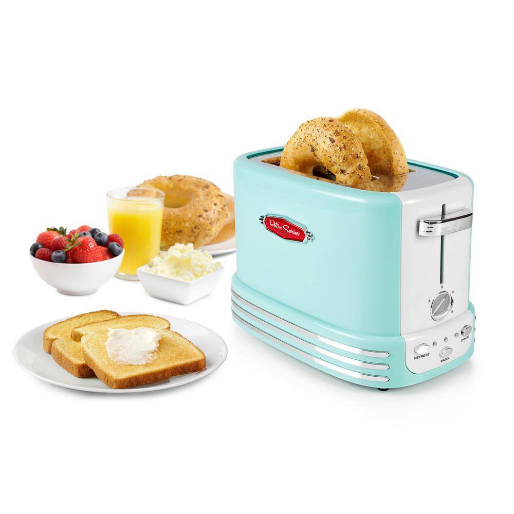 Nostalgia Retro 900 W 2-Slice Aqua Wide Slot Bagel Toaster