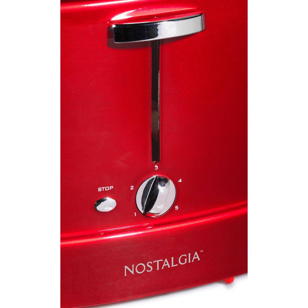 Nostalgia Retro Series 4-Slice Red Hot Dog and Bun Toaster with Crumb Tray and Mini Tongs