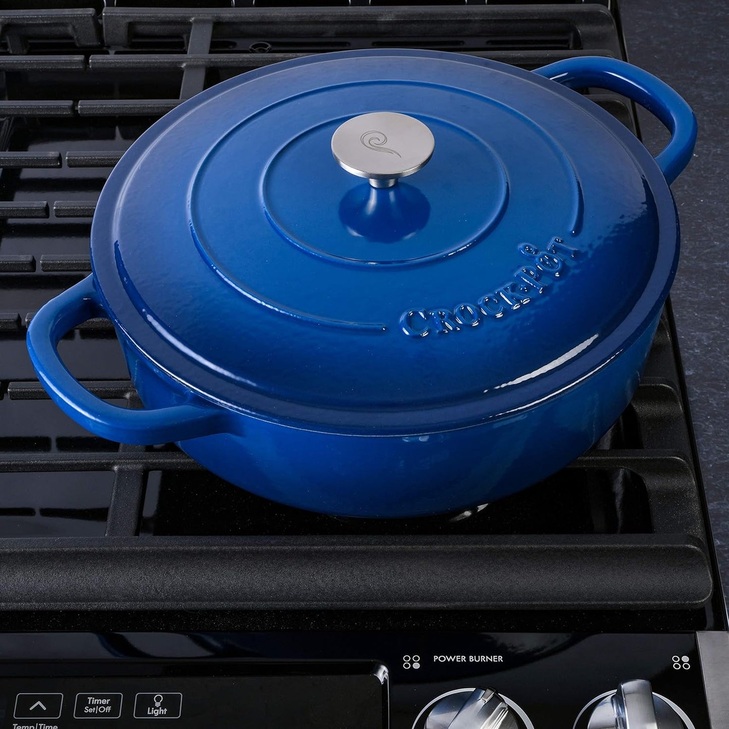 Crock-Pot Artisan 5 qt. Round Enameled Cast Iron Braiser Pan with Self Basting Lid in Blue